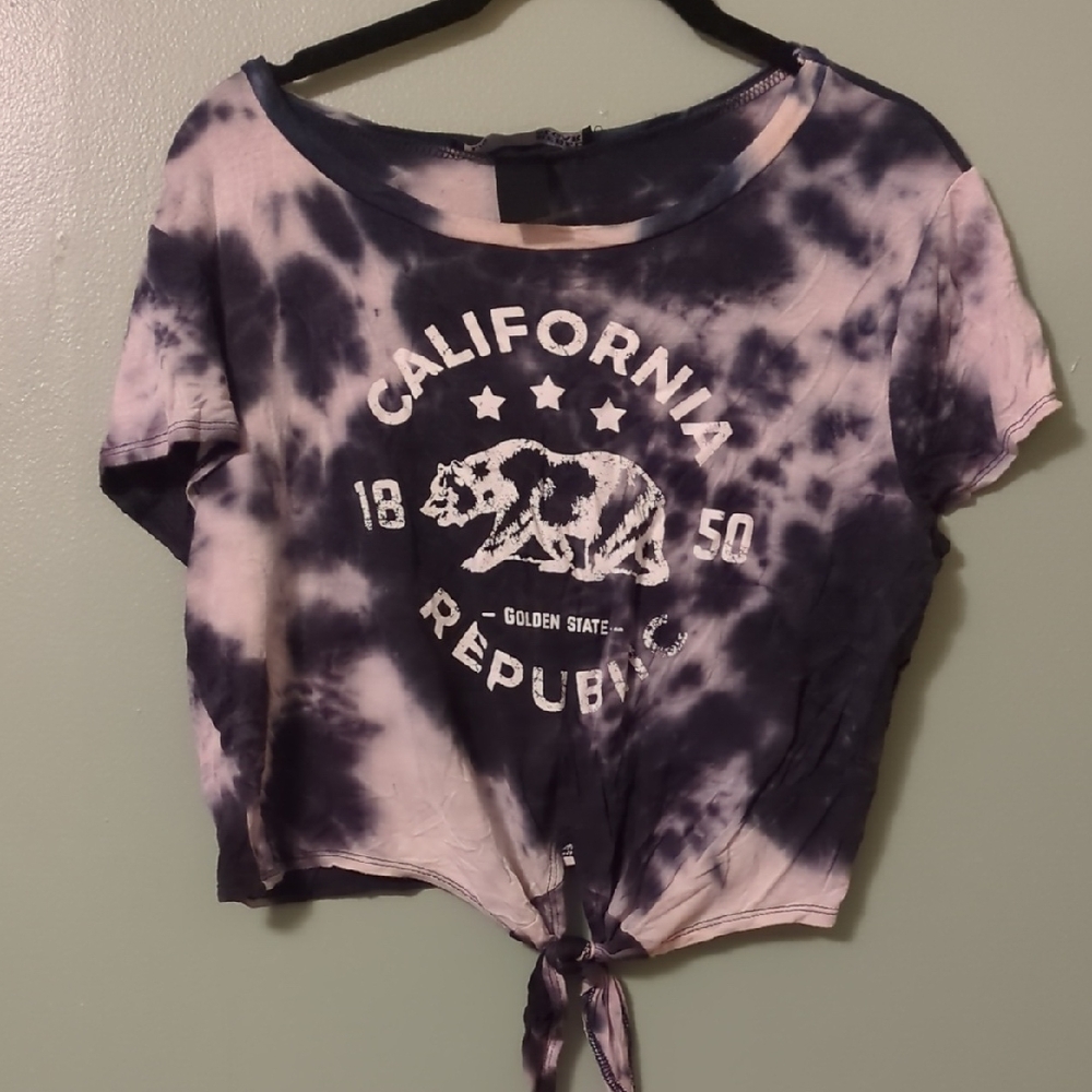 Rebel Sugar Blue and White Tie-Dye Crop Top Women's Large